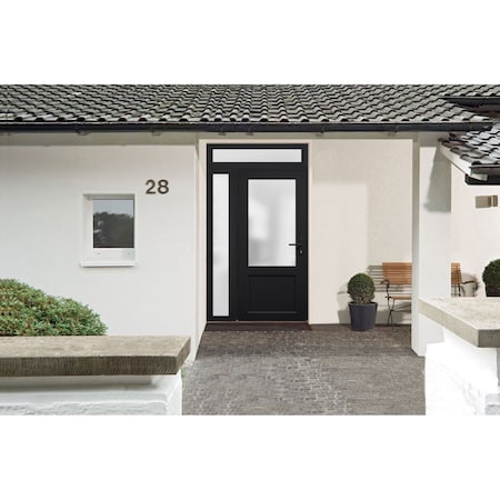 Vdomdoors Front Exterior Prehung FiberGlass Door Frosted Glass / Manux 8422 Matte Black / Sidelight and Trans MANUX8422EXD-BLK-W36+12 x H80+14-LH