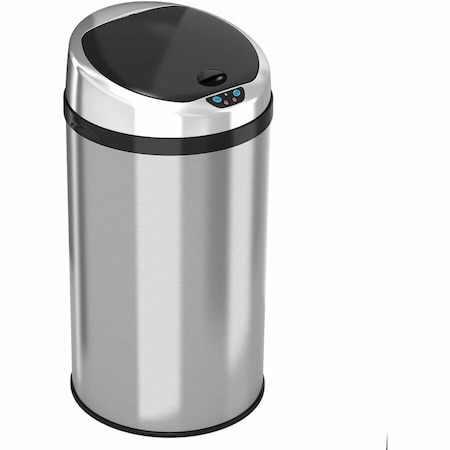 Hls Commercial 8 gal Round Indoor Metal Can, Silver, Touchless Sensor Lid, Stainless Steel, 12 in HLS08RCB