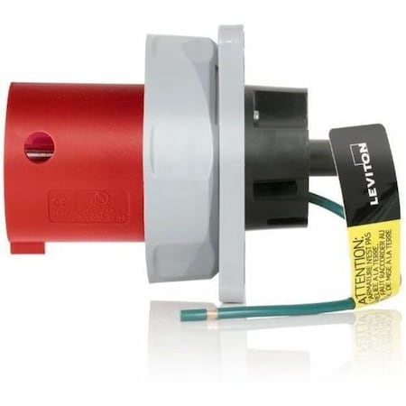 Leviton Pin & Sleeve Inlet, 60 A, 480V AC, Three Phase, 3 Pole, IEC Grounding, Red, NEMA 3R, 4X, 6P, 12 460B7WLEV