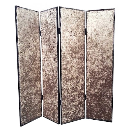 Homeroots 84" Bronze Fabric Folding Four Panel Screen Room Divider 274721