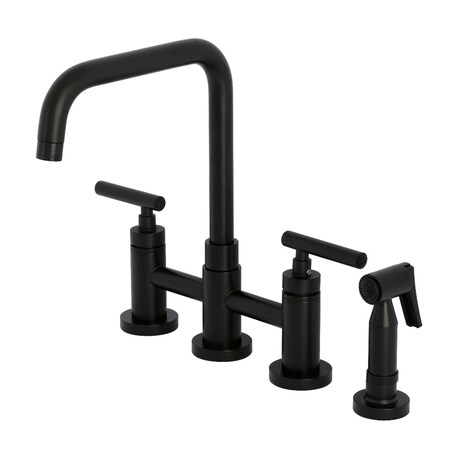 Kingston Brass Bridge Kitchen Faucet with Brass Sprayer, Matte Black KS8280CMLBS
