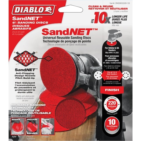 Diablo SandNet 6'' 220 Grit Sanding Disc with Connection Pad, 10PK DND060220H10I