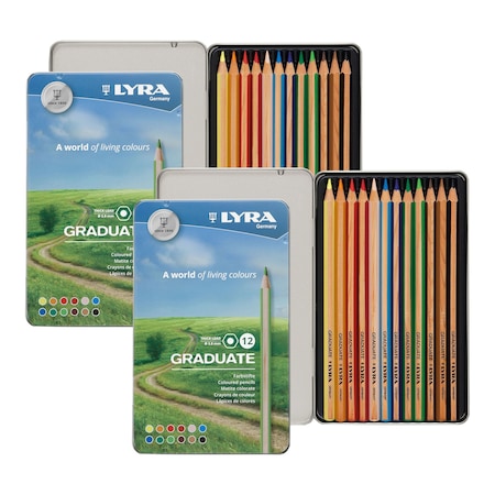 Lyra Graduate Colored Pencils Set Tin, Assorted Colors, 12-Piece Set, 2PK L2871120