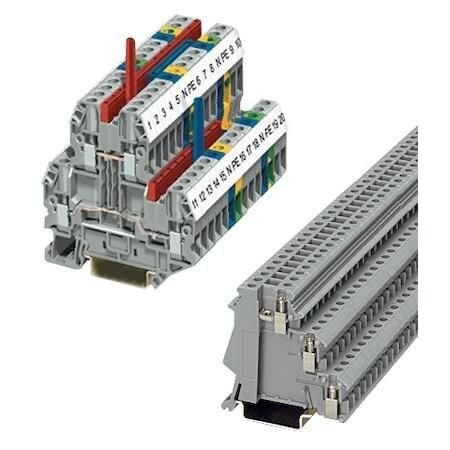Omega Terminal Block, Double Level, 30 A, 300 Vac, 26 AWG to 10 AWG, 6.2 mm (0.24 "), Gray, 9 mm (0.35 ") XBUTT4