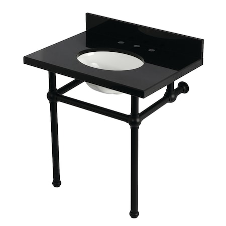 Kingston Brass 30" Black Granite Console Sink with Brass Legs, 8-Inch, 3-Hole, Black Granite/Matte Black KVPK3030KB0