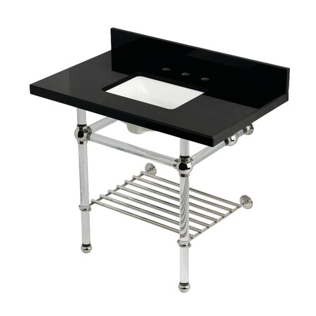 Kingston Brass 36-Inch Black Granite Console Sink with Acrylic Legs and Shelf, 8-Inch, 3-Hole KVPK3630KASQB6