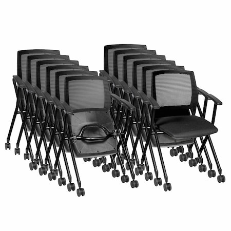Regency Pulse Flexible High Back with Padded Fabric Seat Nesting Chair, Black, 12PK 2409BK12PK