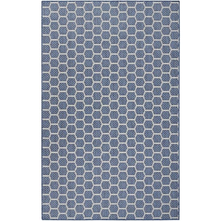 Homeroots 5' X 7' Blue And Ivory Geometric Indoor Outdoor Area Rug 554860