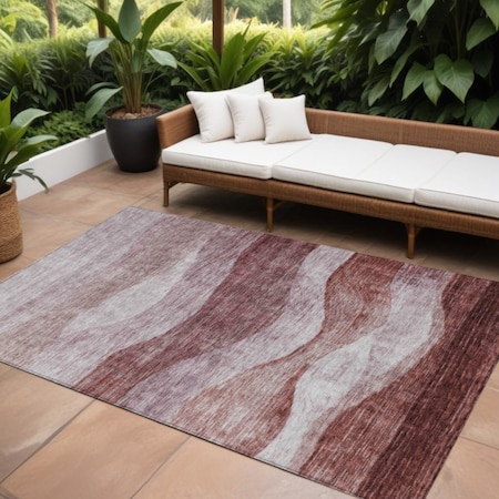 Homeroots 9' X 12' Blush And Brown Abstract Washable Indoor Outdoor Area Rug 604963