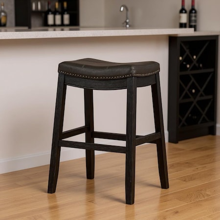 Homeroots 31" Charcoal and Black Faux Leather and Solid Wood Backless Bar Height Bar Chair 632491