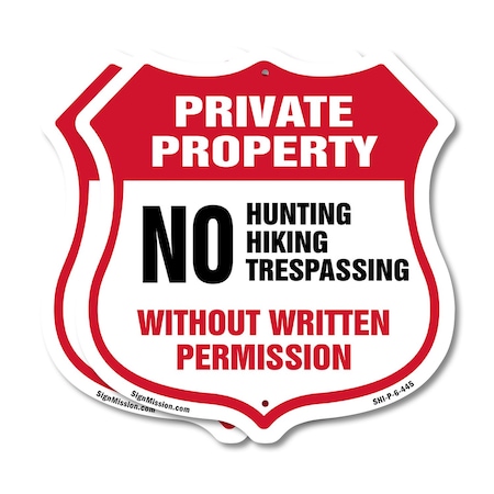 Signmission Private Property Shield Sign No Hunting, 6 inch X 6 inch, Plastic Sign, 2PK SHI-P-2PACK-6-445