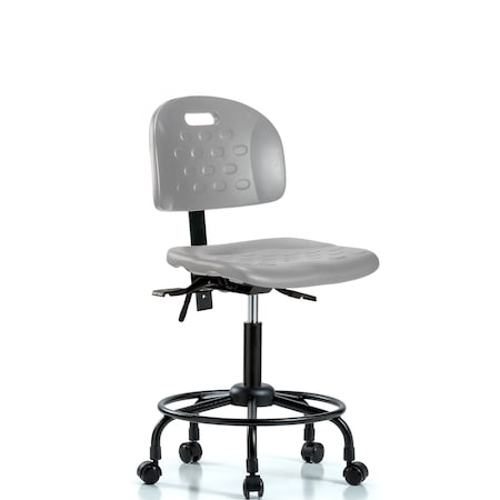 Blue Ridge Ergonomics Poly Chair with Round Tube Base - Medium Bench Height with Seat Tilt & Casters in Gray Poly HPMBCH-RT-T1-A0-RC-GRY