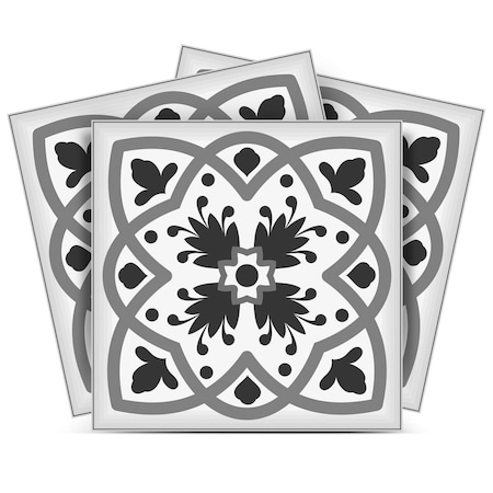 Homeroots 8" X 8" Charcoal And White Scroll Peel And Stick Removable Tiles 390872