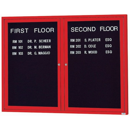 Aarco Outdoor Enclosed Directory w/ Al Frame, Powder Coated Red, Letter Panel is Black Vinyl, 48''Hx60''W OADC4860R