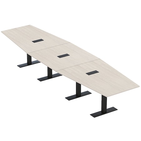 Skutchi Designs 16ft Conference Table With Power Unit | 16 Person Modular Hexagon Meeting Table | Harmony Series HAR-HEX.IR-48X192-T.BK-K458-EBLK