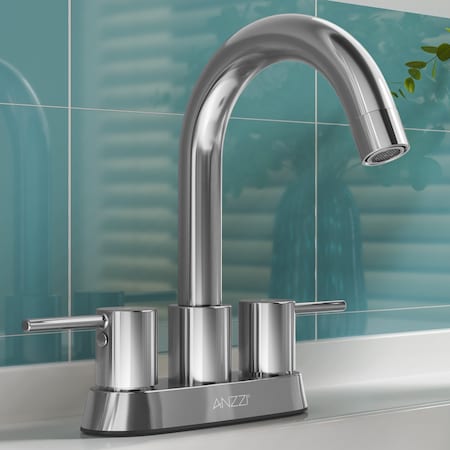 Anzzi Remnants 4 in. Centerset 2-Handle High-Arc Bathroom Sink Faucet in Chrome with Drain Assembly L-AZ300CH