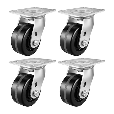 Hyw Products Heavy Duty Caster Set 4in Phenolic Wheels, 4 Swivel, 4PK 40-40S-A1-PH-4