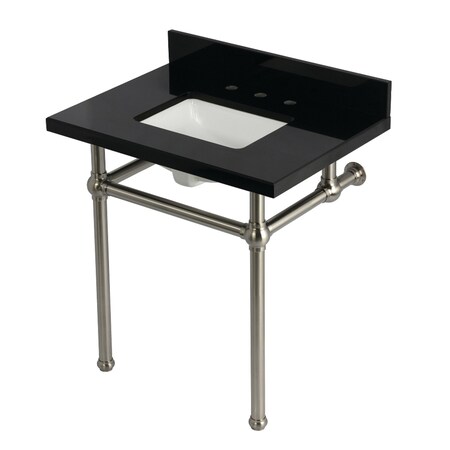 Kingston Brass 30" Black Granite Console Sink with Brass Legs, 8-Inch, 3-Hole, Black Granite/Brushed Nickel KVPK3030KBSQ8