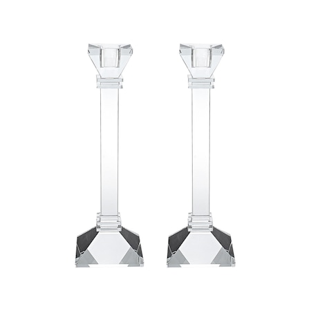 Homeroots Set of Two Clear Crystal Tabletop Taper Candlesticks, 2PK 375914