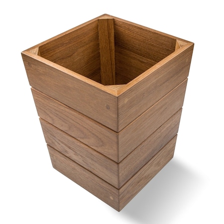 Homeroots 10in Traditional Solid Teak Small Waste Basket 475865