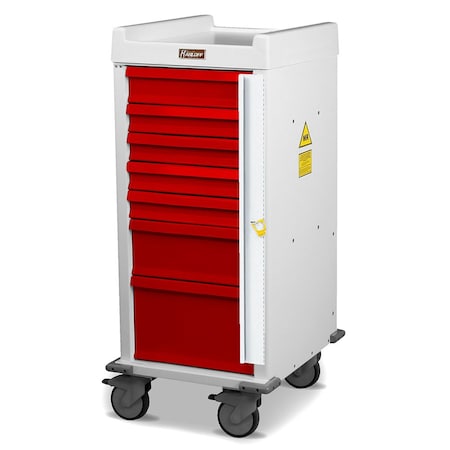 Harloff Aluminum Narrow MRI Conditional Trolley, Seven Drawers, Breakaway Lock MRN7B