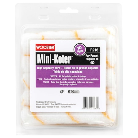 Wooster Paint Roller Cover, 1/4" dia. Core, PK10 R116-6