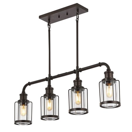 Jonathan Y Abbott 34" 4-Light Farmhouse Industrial Iron/Glass Linear LED Pendant, Oil Rubbed Bronze/Clear JYL7592A