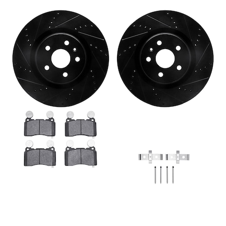 Dynamic Friction Co DFC Rotors-Drilled & Slotted-Black w/ 5000 Advanced Brake Pads Incl Hdw 8512-45014