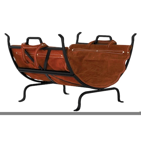 Blueprints Black Wrought Iron Log Holder with Leather Carrier BL597296