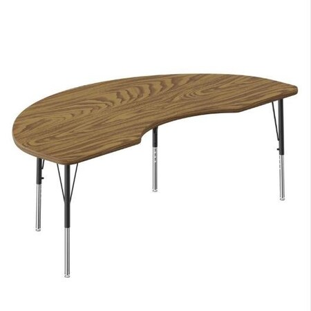 Correll Kidney HPL Activity Table, 72 in W, 36 in L, 19 in to 29 in H, Particleboard, Medium Oak A3672-KID-06-09-06