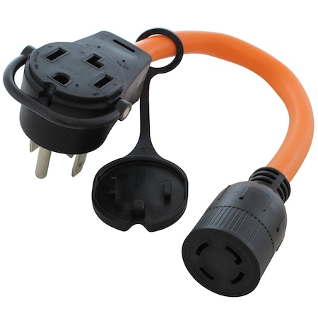 Ac Works Piggy-Back Adapter Cord, NEMA 14-30P/14-30R to L14-30R, 1.5 ft, 30A, 125/250V, STW 10/4 PB1430L1430