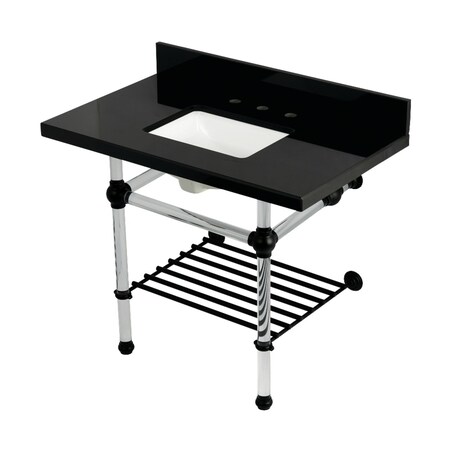 Kingston Brass 36-Inch Black Granite Console Sink with Acrylic Legs and Shelf, 8-Inch, 3-Hole KVPK3630KASQB0