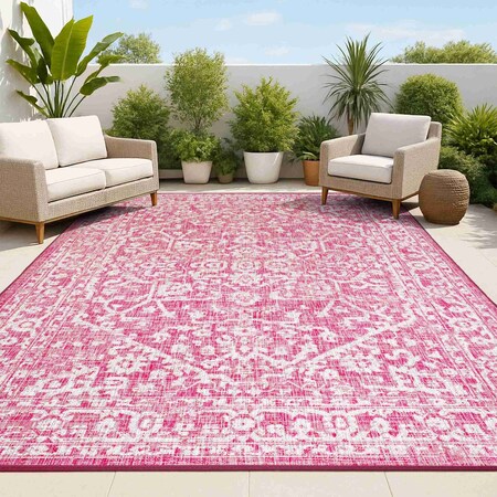 Jonathan Y Malta Bohemian Medallion Textured Weave Fuchsia/Light Gray 3 ft. x 5 ft. Indoor/Outdoor Area Rug SMB104E-3