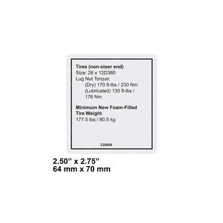 Genie REPLACEMENT DECAL, NOTICE TIRE SPECS REAR 230804GT