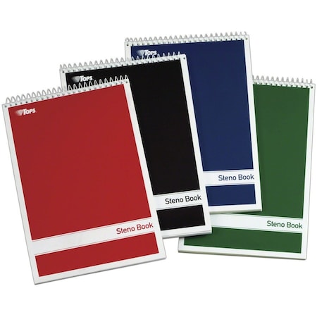 Tops 6 x 9" Steno Book With Assorted Colored Cover, Pk4 TOP80221