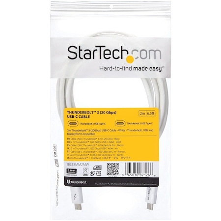 Startech.Com Thunderbolt 3 Cable 2m 20Gbps White TBLT3MM2MW