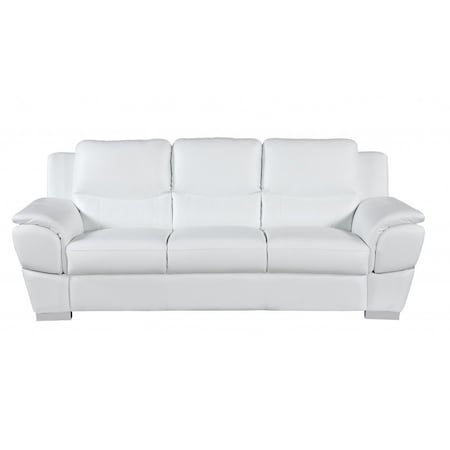 Homeroots 85" White Leather Sofa With Silver Legs 329479