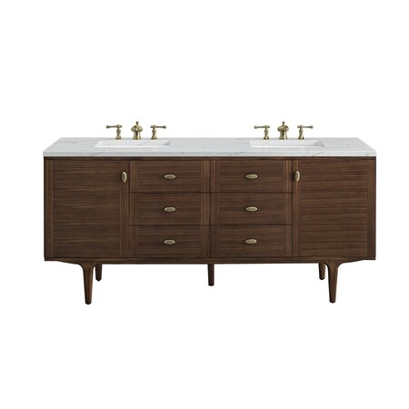 James Martin Vanities Amberly 72'' D Vanity, Mid-Century Walnut w/ Ethereal Noctis Top w/FreePower Wireless Charger 670-V72-WLT-FENC