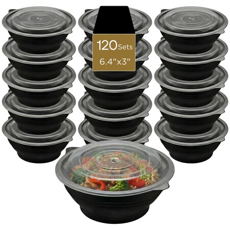 Eco Harmony Products Microwaveable Round Bowl, Vented Clear Lid, Black, 20oz, 120PK 804518
