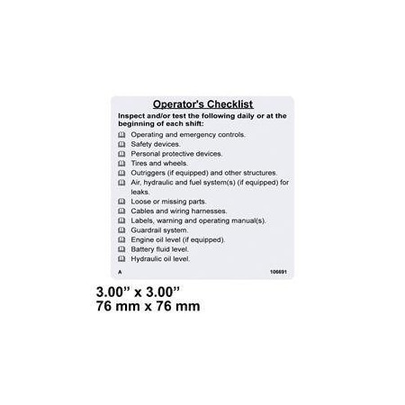 Jlg REPLACEMENT DECAL, CHECK LIST 106691