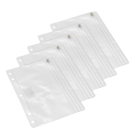 Charles Leonard 2-Pocket Pencil Pouch, Clear, 10" x 7", 5PK CHL76370-5