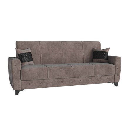 Homeroots 89" Beige Microfiber Sleeper Sofa And Toss Pillows With Brown Legs 607158