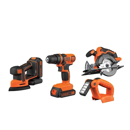Black & Decker 20V MAX* Lithiuim Ion 4 Tool Combo Kit: Drill/Driver, Circular Saw, MOUSE(R) Detail Sander and Light BD4KITCDCMSL