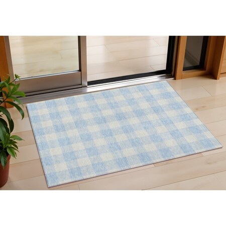 Homeroots 3' X 5' Sky Blue And Gray Plaid Washable Indoor Outdoor Area Rug 595433