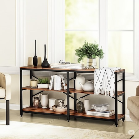 Kioottoo 70.9'' Industrial Console Table, Vintage Grey Narrow Sofa Table with Open Storage TB-F1895