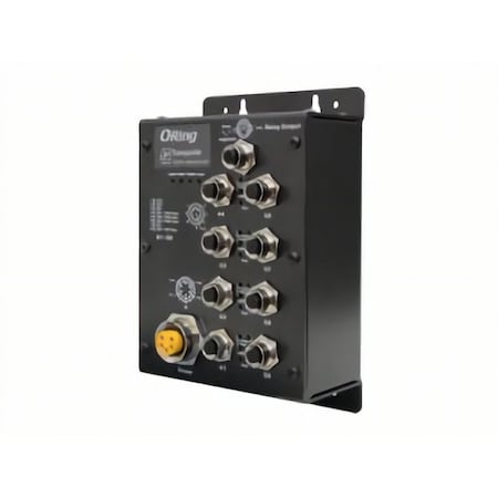 Oring Industrial Networking ORingEN50155 8-port unmanaged PoE switch; 8 10/100/500/1000TX PSE, M12, 24VDC TGXPS-1080-M12-24V