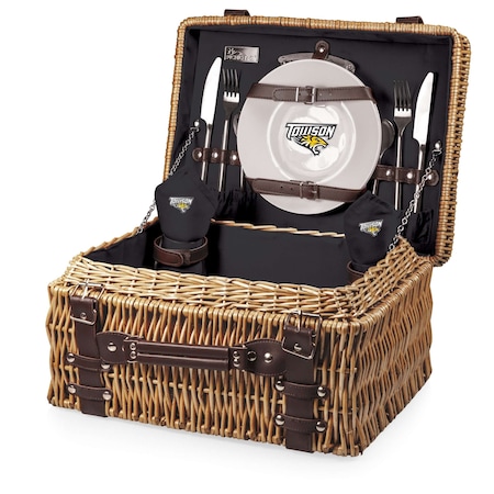 Picnic Time Family Of Brands NCAA Towson University Tigers Champion Picnic Basket for 2, Large Wicker Picnic Set 208-40-179-174-1