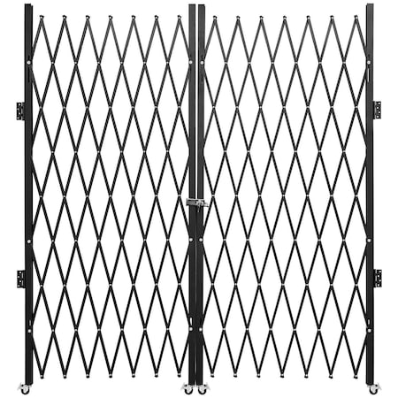 Wrightmaster 12. 5ft. x 7. 25ft. Black Steel Folding Security Gate with Casters and Wall-Mount Brackets ZR-SZ8297