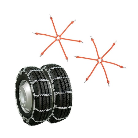 Mytee Products 22.5 in Twist Link Snow Tire Chain for Truck & 2Pc 6 Arms Rubber Bungee (Set of 2) SBT-TC225VS-Kit