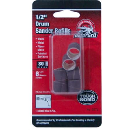 Gator Finishing 6072 .5 x .5 in. Medium Drum Sander Resin Cloth Abrasive Sleeve, 6PK 114215